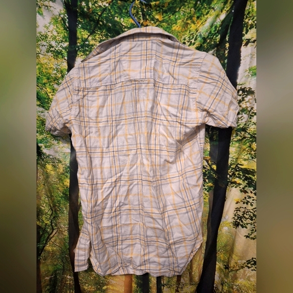 Yellow/blue plaid coarse cotton button up shirt - Picture 8 of 8